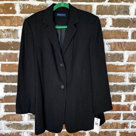 NWT Karen Scott Blazer Jacket Career Black Two-Button Pockets Women's Size 16W - Picture 1 of 11
